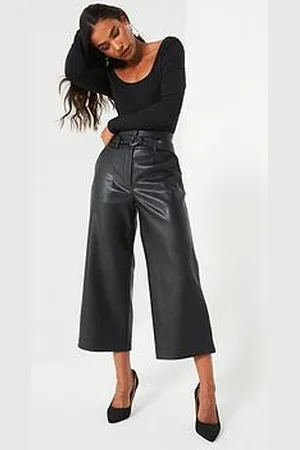 Very Faux Leather Paperbag Wide Leg Crop Trousers