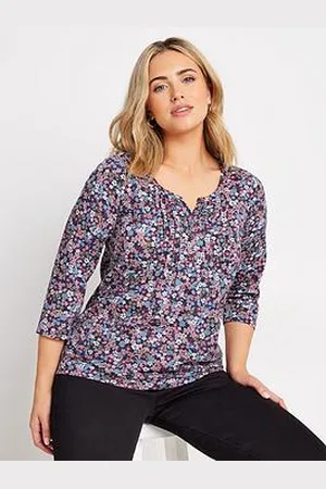 M&Co 3/4 Sleeve Cotton Henley Top