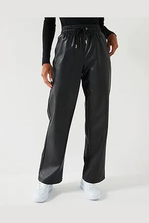 Very Faux Leather Stretch Waistband Wide Leg Trousers