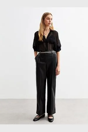 New Look Leather-Look Pintuck Wide Leg Tailored Trousers