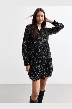New Look Chiffon Polka Dot Tiered Mini Dress