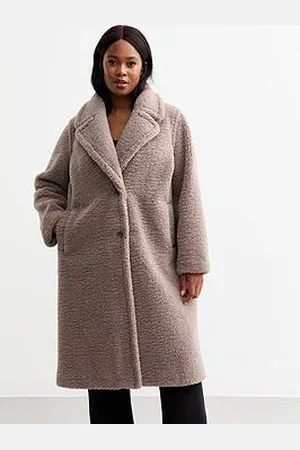 New Look Curves Beige Wide Lapel Fleece Coat