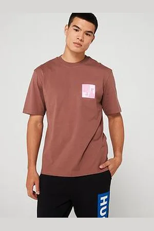 HUGO BOSS Blue Nabric Regular Fit Checkerboard Back Print T-Shirt