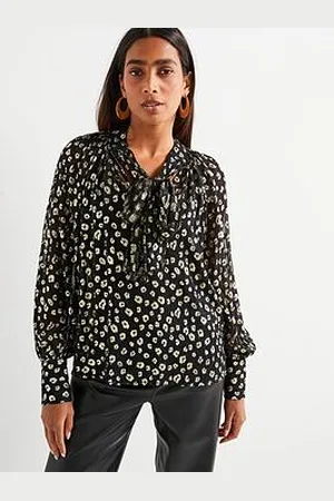 Very Pussy Bow Lurex Blouse - Black/Gold