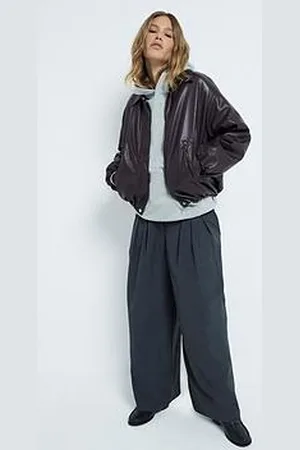 River Island Bubble Dem Pu Bomber Jacket - Dark