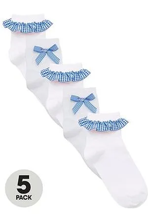 Very Girls 5 Pack Gingham Frill School Socks - White