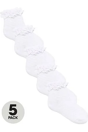 Everyday Basic Girls 5 Pack Diamond Stitch Ruffle Frill School Ankle Socks