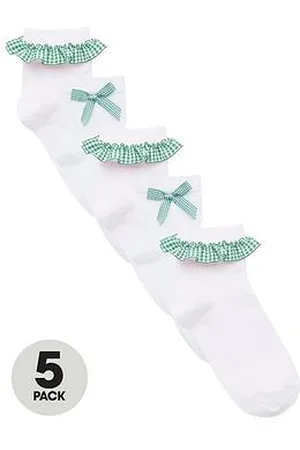 Very Girls 5 Pack Gingham Frill School Socks