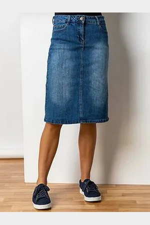 Roman Cotton Denim Stretch A Line Skirt - Denim