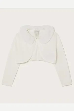 Monsoon Baby Girls Super-Soft Faux Fur Cardigan - Ivory
