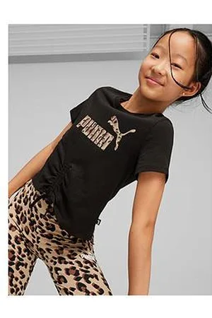 PUMA Girls Ess+ Animal Knotted T-Shirt - Cream - Leopard