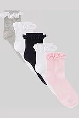 Everyday Basic Girls 5 Pack Occasion Broderie Frill Socks