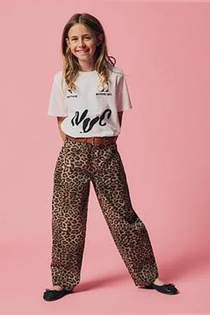 NAME IT Girls Leopard Print Jeans - Silver Mink Leopard