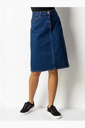 Roman Cotton Denim Stretch A Line Skirt - Indigo