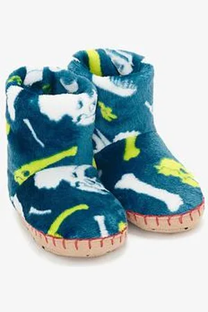 Hatley Girls Fuzzy Fleece Dino Fossils Slipper Boots