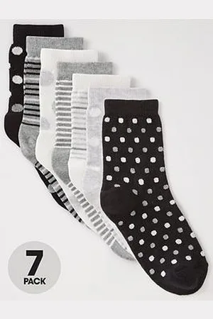Everyday Basic Girls 7 Pack Mono Stripe And Spot Socks