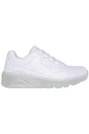 Skechers Girls Uno Ice All Over Glitter Embossed Lace Up Trainer