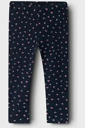 NAME IT Mini Girls Heart Print Fleece Lined Leggings - Dark Sapphire