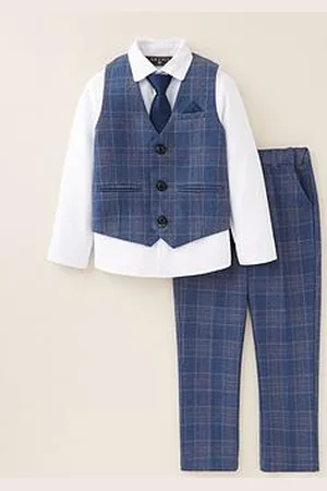 Very Navy Check Trouser, Waistcoat And Shirt Set