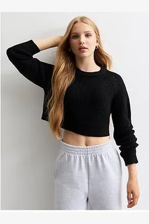 New Look Girls Hole Detail Crew Neck Crop Jumper