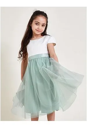 Monsoon Girls Tulle Bridesmaid Dress - Sage