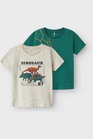 NAME IT Mini Boys 2 Pack Dino/Football Short Sleeve Tshirts - White Cap Grey