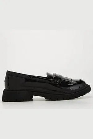 Very Older Girls Patent Leather Loafer School Shoe Chunky Sole