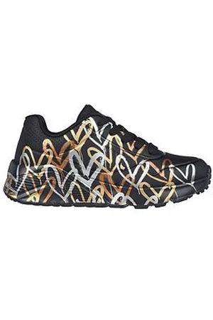 Skechers Girls Uno Lite James Goldcrown Metallic Graffiti Heart Lace Up Trainer