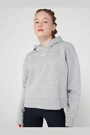 Under Armour Junior Girls Rival Fleece Crop Hoodie - Grey/White