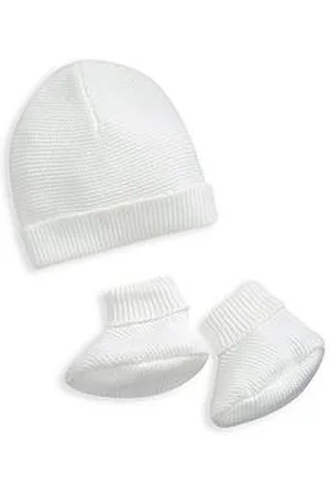 Mamas & Papas Unisex Baby 2 Piece Fine Knitted Hat & Booties - Off White