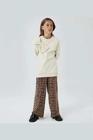 NAME IT Girls Leopard Print Wide Leg Trousers