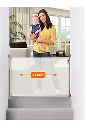 Dream Baby Retractable Relocatable Gate (Fits Gaps 0-140Cm) - White/Mesh