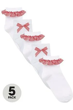 Very Girls 5 Pack Gingham Frill School Socks