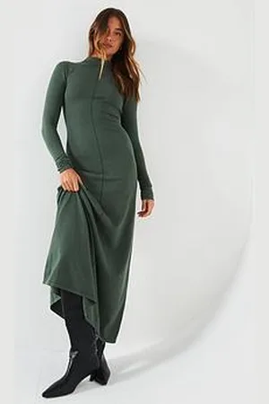 Very High Neck Seam Detail Knitted Midaxi Dress