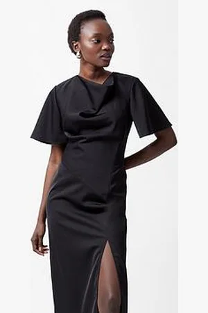 French Connection Asymmetric Satin Dress With Flared Sleeves