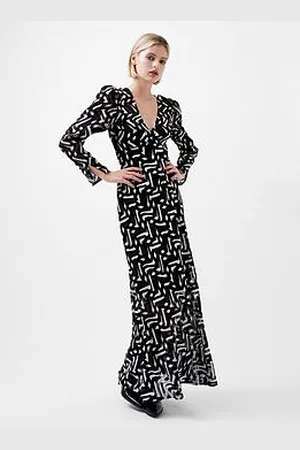 French Connection Long Sleeve Patterned Satin Maxi Dress