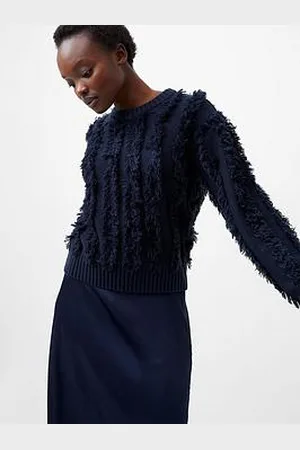 French Connection Long Sleeve Crew Neck Knit Jumper With Fringed Stripes