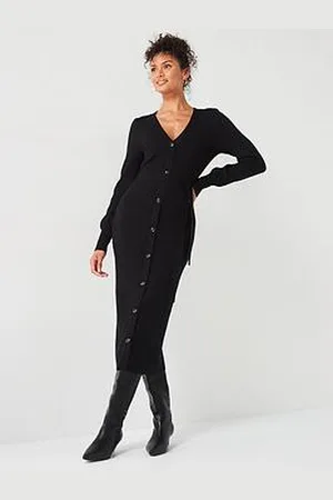 Very V Neck Belted Knit Midi Dress