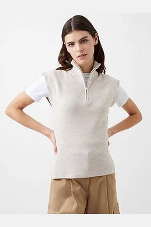 French Connection Half Zip Knit Vest With Cap Sleeves
