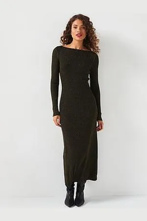 Very Long Sleeve Knitted Lurex Midaxi Dress