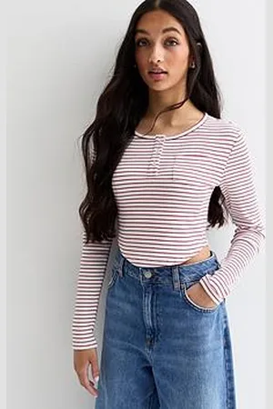 New Look Girls Long Sleeve Ribbed Button Detail Top