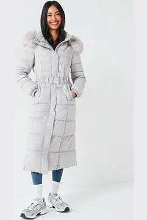 Very Padded Longline Hood Coat With Faux Fur Trim
