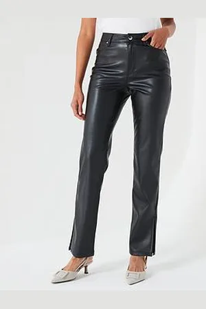 Very Faux Leather Slim Trousers With Hem Split