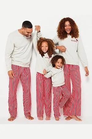 Very Kids Family Christmas Unisex Woven Stripe And Sweat Top Pyjama - Grey/Red