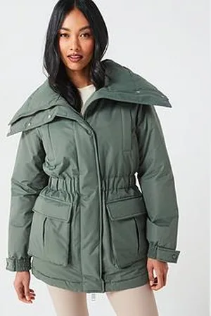Very Padded Coat With Funnel Neck - Green