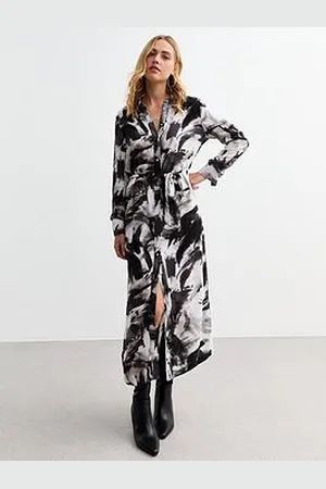 New Look Woven Abstract Midi Shirt Dress - Black/