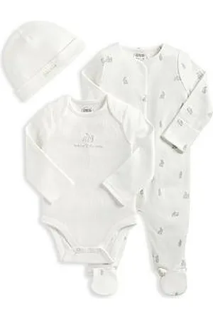Mamas & Papas Baby Unisex 3 Piece Bunny Jersey Sleepsuit, Bodysuit & Hat Set