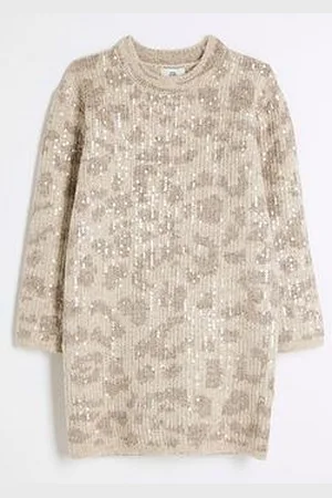 River Island Older Girl Leopard Print Sequin Jumper Dress