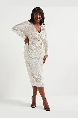 Very Long Sleeve Wrap Sequin Midi Dress