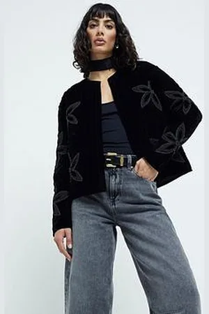 River Island Velvet Floral Quilted Jacket